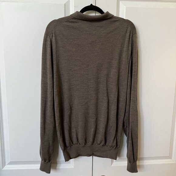 John Henric Brown Merino Polo Sweater Shirt Mens XL Neutral Fine Knit - Picture 4 of 7